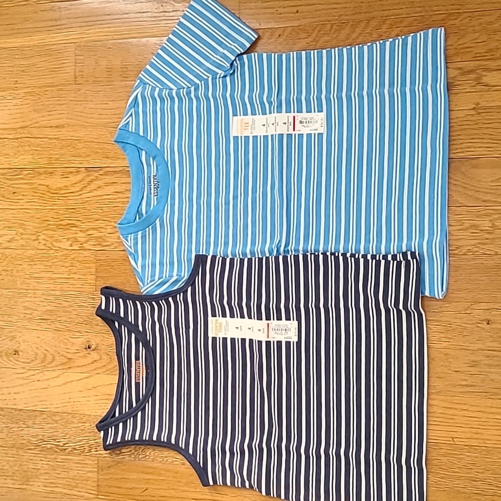2 ITEMS BUNDLE OF BOYS JUMPING BEANS STRIPED TANK & SHORT SLEEVE TOP BOTH SIZE 4